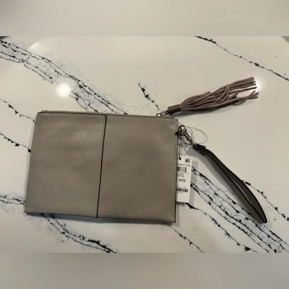 INC International Concepts Cream Faux Leather Clutch